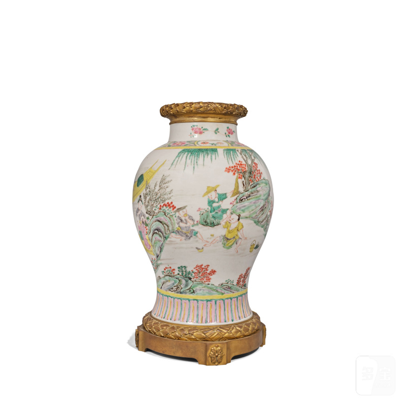 十八世紀 粉彩漁樂圖罐 後配鎏金銅飾 | A FAMILLE-ROSE 'FISHERMAN' JAR WITH ORMULU MOUNTING - 图4